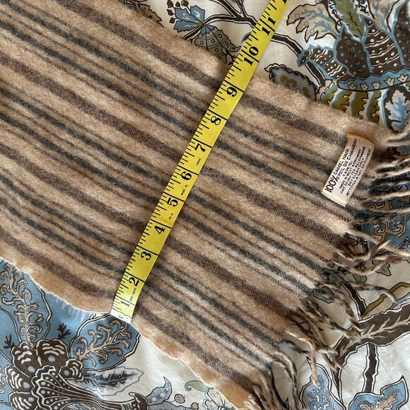Vintage 100% Camel Hair Scarf Brown Tan Blue Stripes Made in West Germany - Picture 5 of 5